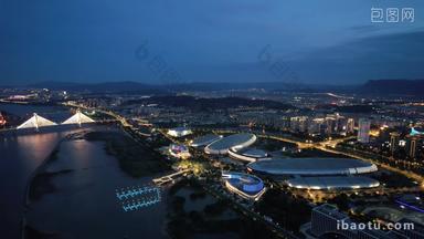 福建福州闽江大桥鼓山大桥夜景灯光航拍