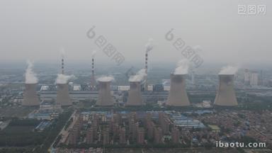 工业生产工厂烟囱环境污染航拍