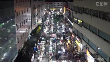 邯郸夜市步行街夜景人流航拍