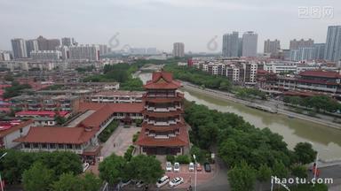 河北沧州历史文化古建筑清风楼航拍