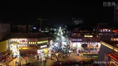 河南开封城市夜景步行街人流航拍