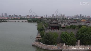 山东聊城中国水上古城古城墙航拍