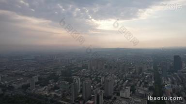山东淄博城市清晨迷雾航拍