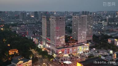 济宁城市中心夕阳夜景航拍实拍