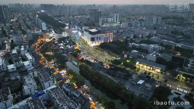 济宁城市中心夕阳夜景航拍实拍