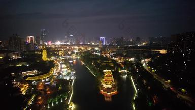 江苏淮安里运河文化长廊景区夜景航拍