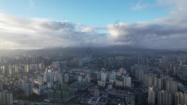 城市清晨云雾缭绕日出温州航拍