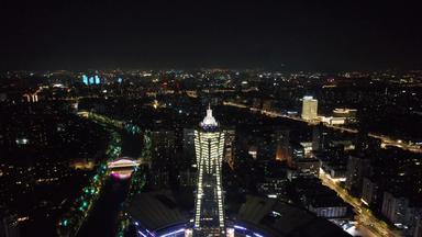 杭州城市夜景西湖广场航拍