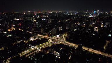杭州城市夜幕降临夜景交通航拍