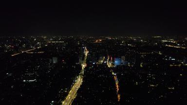 杭州城市夜幕降临夜景交通航拍