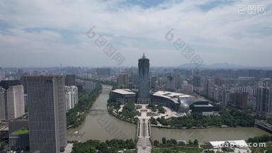 杭州西湖广场城市地标建筑航拍