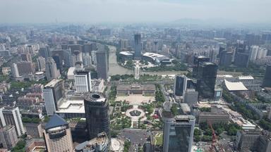 杭州西湖广场城市地标建筑航拍