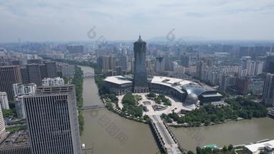 杭州西湖广场地标建筑航拍