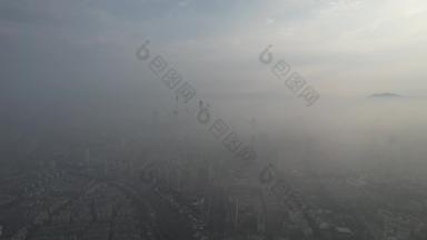 江苏南京城市清晨迷雾日出彩霞航拍