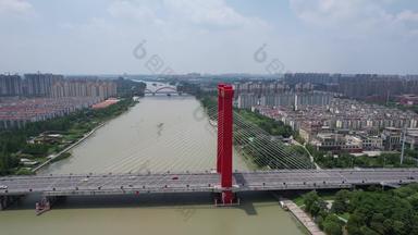 江苏宿迁城市风光京杭大运河桥梁交通城市减速航拍