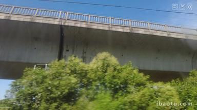 沿途火车窗外风景高铁高架桥实拍