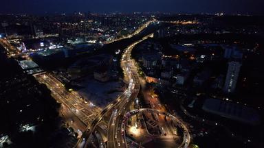城市夜景灯光高架桥拥堵交通<strong>南京</strong>航拍