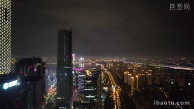 江苏苏州工业园区国金中心苏州之门夜景灯光航拍