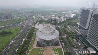 江苏宿迁城市风光大剧院体育馆图书馆市政府航拍