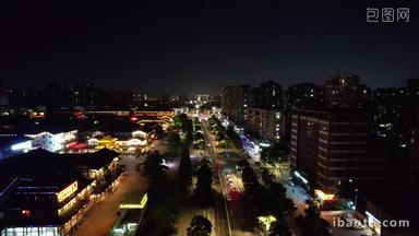 江苏宿迁城市夜景灯光交通车辆行驶航拍