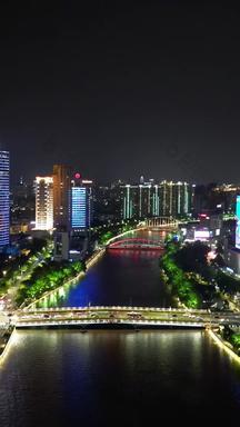 航拍宁波东门口时代广场夜景