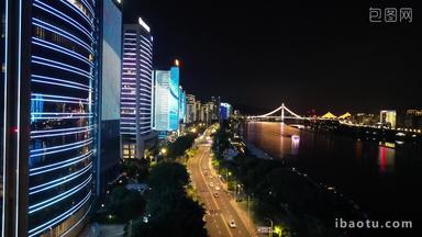 航拍<strong>福建福州</strong>金融街高楼夜景