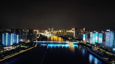 航拍福建福州闽江鳌峰大桥夜景