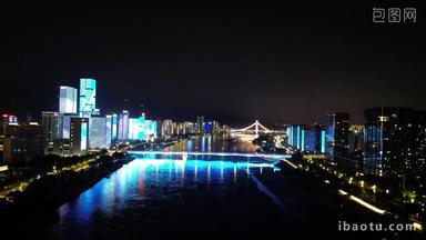 航拍福建福州闽江鳌峰大桥夜景