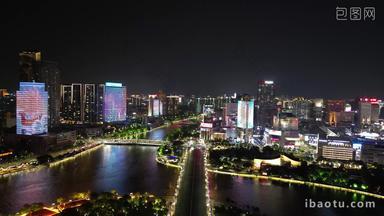 航拍宁波新江桥东门口时代广场夜景