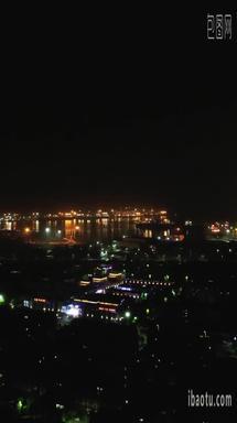 山东日照港夜景竖屏航拍