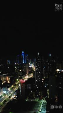 山东烟台城市夜景灯光竖屏航拍