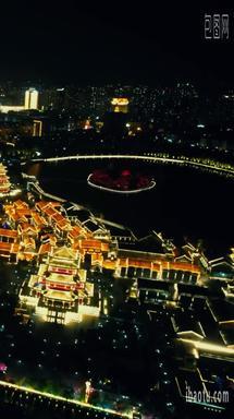 河北沧州城市风光夜景灯光旅游景区竖屏航拍