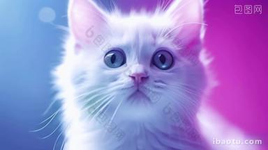 蓝眼睛白色猫科动物幼猫萌宠