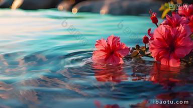 红叶花夏日大海自然生态水中