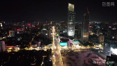 云南昆明市中心夜景灯光航拍