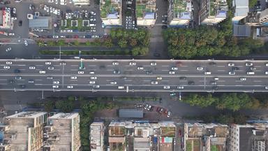 城市拥堵交通车辆行驶长沙万家丽高架桥航拍