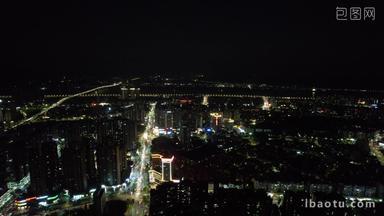 广东肇庆城市夜景灯光交通车辆行驶航拍