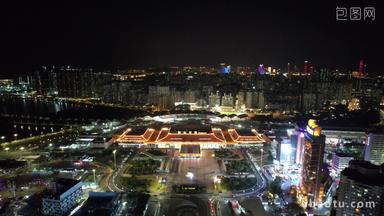 广东珠海拱北口岸夜景灯光航拍