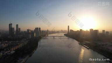 广州城市清晨日出航拍