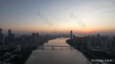 广州城市清晨日出航拍