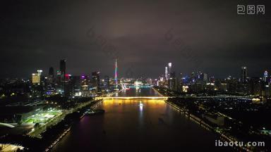 广州珠江两岸夜景灯光广州塔航拍