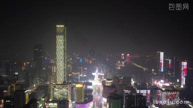 湖南长沙国金中心城市夜景航拍