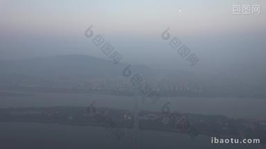 湖南长沙清晨日出迷雾航拍