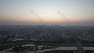 广东茂名城市清晨日出彩霞航拍