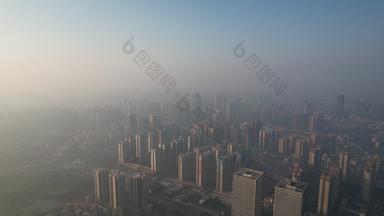 广州湛江城市清晨迷雾日出航拍