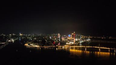 中国澳门城市夜景灯光航拍