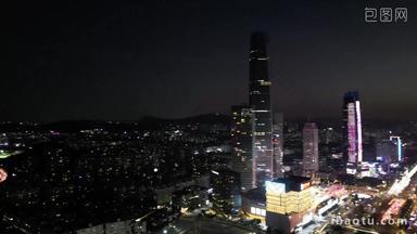 航拍广东东莞国贸中心夜景灯光