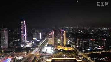 航拍广东东莞国贸中心夜景灯光