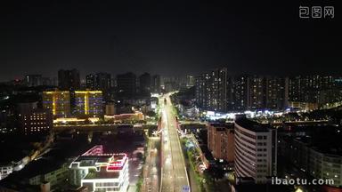 航拍广东江门五邑城商业中心胜利路夜景