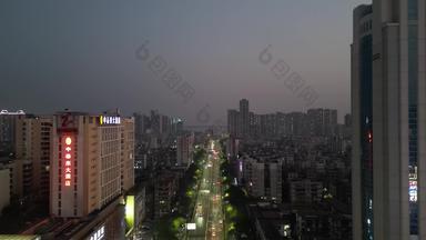 航拍广东湛江国贸大厦夜景